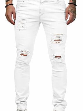 Men's Ripped White Slim Fit Jeans